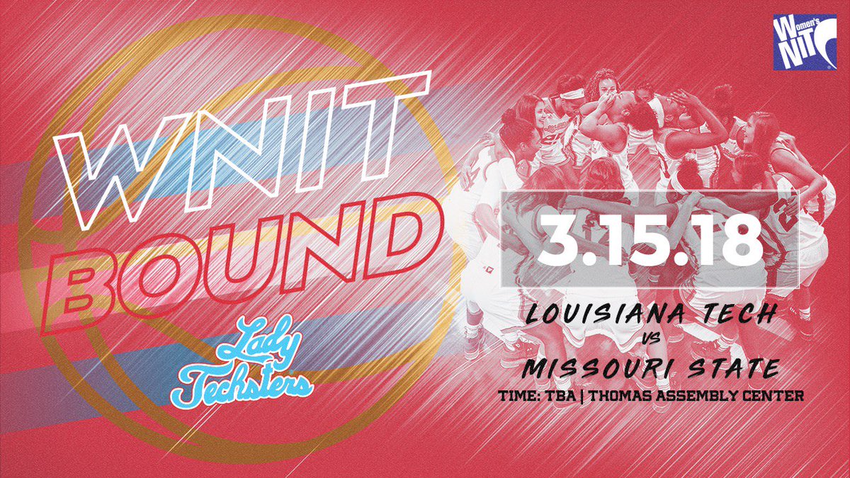 WNIT UPDATE | <a href="/LATechWBB/">Lady Techsters</a> will host Missouri State Thursday in the first round of the WNIT. Game time to be announced Tuesday. Tickets go on sale at 8:30 a.m. tomorrow in Tech Ticket Office. Read release for complete info. bit.ly/2FupKSR