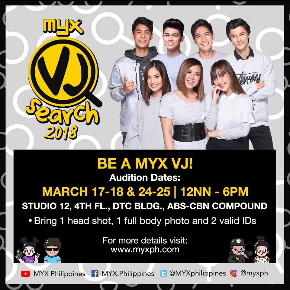 MORentPH's tweet photo. Do you have what it takes to become the newest member of the #MYXsquad? Take the first step and audition at the #MYXVJSearch2018! https://t.co/rUnSdGxD7r