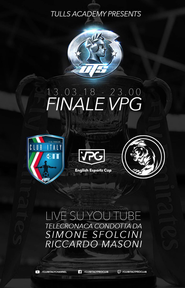 NewClubitalycit's tweet photo. Vi invitiamo questa sera a seguire la finale in diretta con telecronaca sul nostro canale:

📅13.03.18
⏰ 23 (UTC+1)
🏆@OfficialVPG | Final English Cup   
🆚@UneXFIFA
📺https://t.co/6hCohHNv0h
🎙️@MasinhoUTS @LamellaBros 

@TGProClub @TG_ProClub @NewsProClub1 @EsportsCalcio https://t.co/BsIS2TFLvf