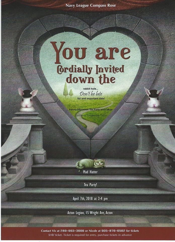 Join us for our fundraising event, 
THE MAD HATTERS TEA PARTY!!! ONLY $10 FOR A TICKET!!! 
April 7th 2-4pm at the Acton Legion!!!
<a href="/up_communicate/">up.communicate</a> <a href="/PaulSimas/">Paul Simas, CD</a> <a href="/NavyLeagueOnt/">The Navy League of Canada Ontario Division</a> @ActonBIA <a href="/IFP_11/">theIFP.ca</a> <a href="/ingeorgetown/">Georgetown Ontario Web Design Studio</a> <a href="/gtownmoms/">georgetown moms</a> <a href="/GTownLilTheatre/">GEORGE TOWN</a> <a href="/VolunteerHalton/">Volunteer Halton</a> <a href="/RickBonnette1/">RickBonnette</a>