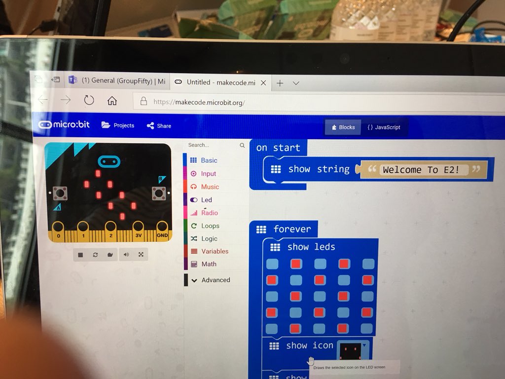 theMoat's tweet photo. My first microbit app! #e2 #MicrosoftEDU with @dkiang https://t.co/h8ucQmrdeY