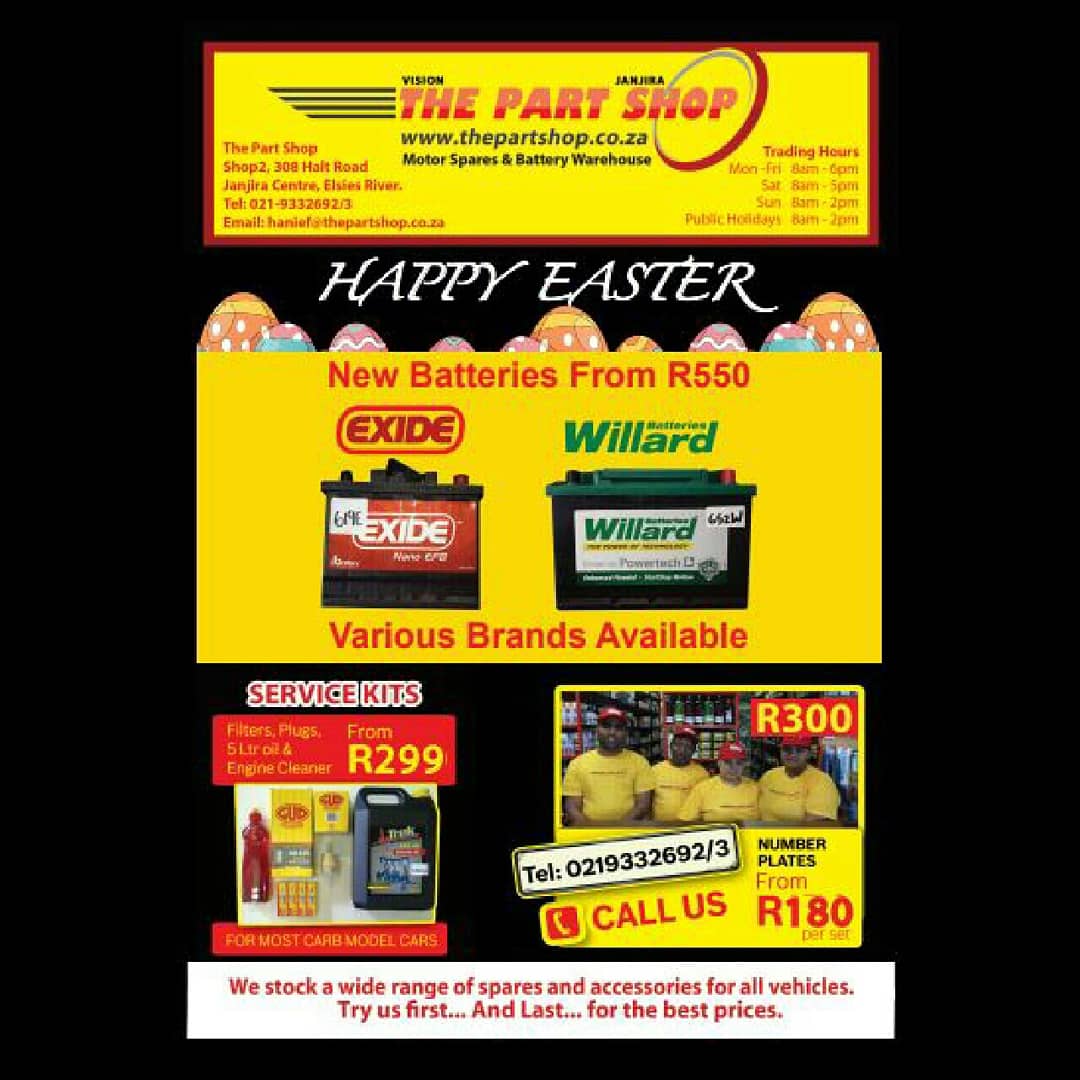 TheCapeIssue's tweet photo. motor spares and car batteries at affordable prices @thepartshop call for the best deals on all Exide. Batteries on 021 933 2693
#carparts #exidebatteries #cars #commercialbatteries #automativebatteries #leisurebatteries #panelbeating #spraypaint #soundcloudartist #thecapeissue https://t.co/02eglohAqo