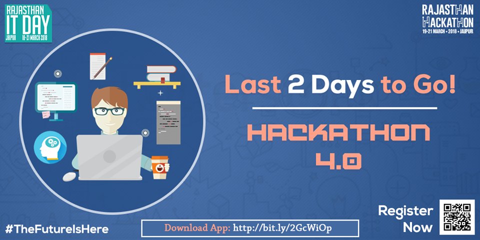 Rajasthanitday's tweet photo. The Government of Rajasthan is inviting students, tech-brains &amp; coders across the country to participate and win prizes worth Rs. 32.5 lacs. Come, be a part of this coding marathon! Register NOW! https://t.co/rDofQjO3o8 #FutureIsHere #RajITDay2018 https://t.co/5uJ8y1JlWv