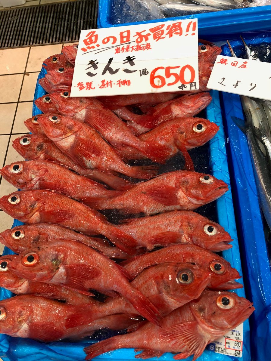 吉池 Twitterren ３ １３ 火 本日は吉池の 魚の日 岩手県 大船渡産のきんきがお買い得 きんきは脂の乗りがよく身は上品な旨みと甘みの高級 魚 鮮やかな朱色と大きなお眼目 塩焼 煮付 干物に