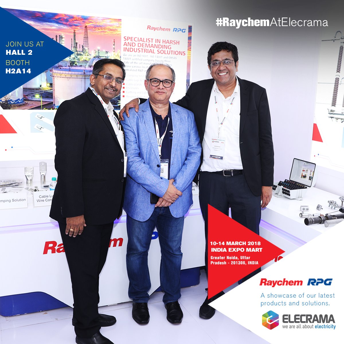 raychemrpgco's tweet photo. Mr. Vinod Kishor, Sales and Technical Director, Arabian Falcon Electrical Equipment L.L.C, one of our prestigious clients pays us an exclusive visit. #RaychemAtElecrama! #Elecrama2018 https://t.co/TZFAYiMSqc