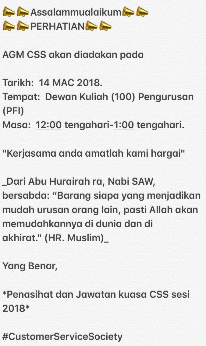 csspuncakalam's tweet photo. Assalammualaikum CSS!!!
Please share with your friends if you noticed this post.
Thank you😁
#CSSAWESOME https://t.co/54aXY1a3I4