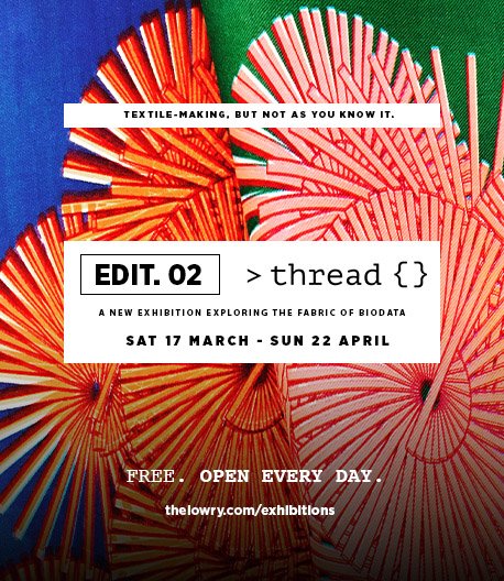 vickyclarke_'s tweet image. Edit02 Our &amp;gt;@thread_mcr collective exhibition opens @The_Lowry this Saturday 17th. Been working with wonderbugs @sally_gilford and Cheryl O'Meara. Featuring giant bio-quilt, sounds from the @one69A and generative projection work. More info bit.ly/2BmSF9v  #generative