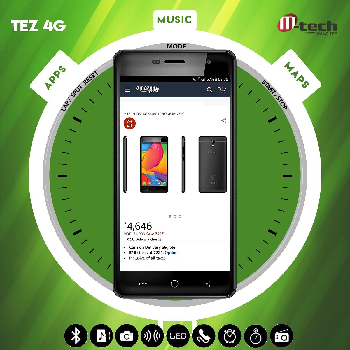 mtechmobile's tweet photo. A (non)stop watch that is your perfect companion for the day. Right from waking you up till the time you sleep listening to your favourite music, Tez 4G will be there 24/7 for you. Buy now at just Rs.4646/-. #TuesdayThoughts #Mtechmobile https://t.co/cr3E4HAI4M