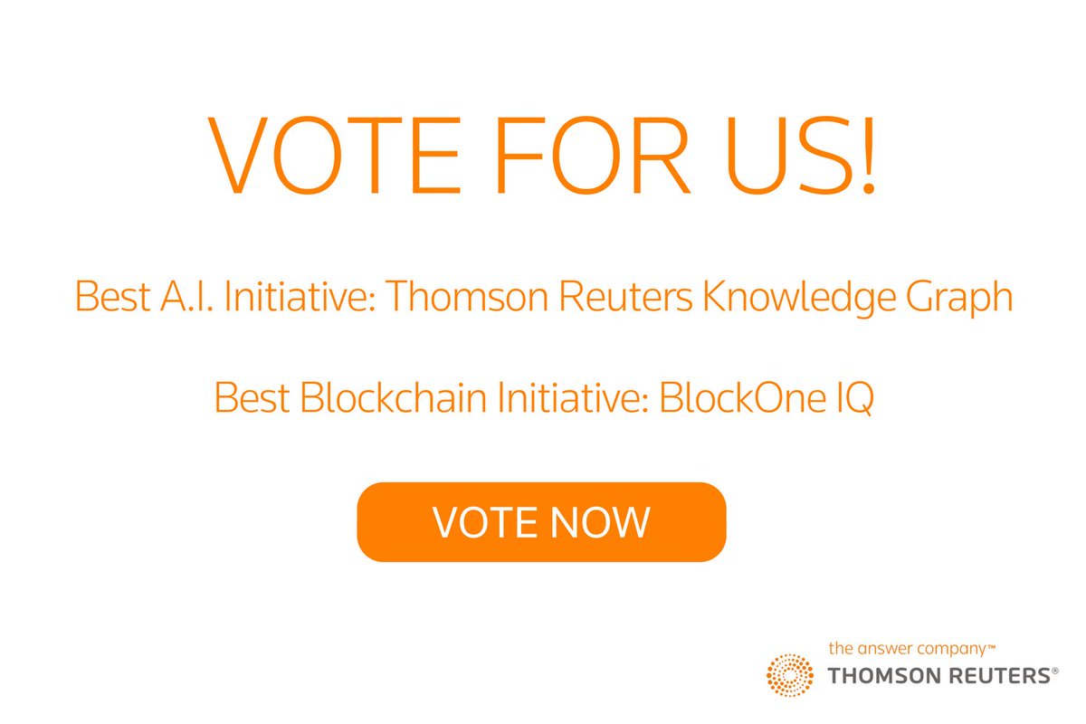 Vote today! Delighted <a href="/ThomsonReuters/">Thomson Reuters</a> has been shortlisted in AI &amp; Blockchain categories in <a href="/FTFnews/">FTF</a> Innovation Awards! Voting is quick &amp; simple: tmsnrt.rs/2FKrkwz
