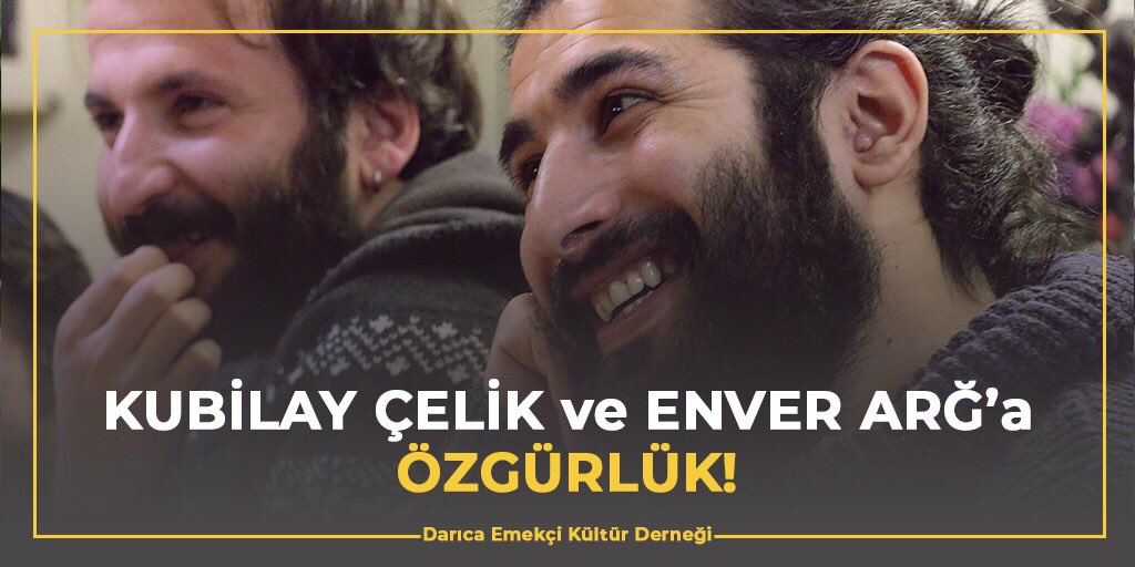 Darıca Emekçi Kültür Derneği üyesi yoldaşlarımız #KubilayÇelik ve #EnverArğ 13.00'da Izmit Adliyesinde!
Devrimcilere özgürlük!