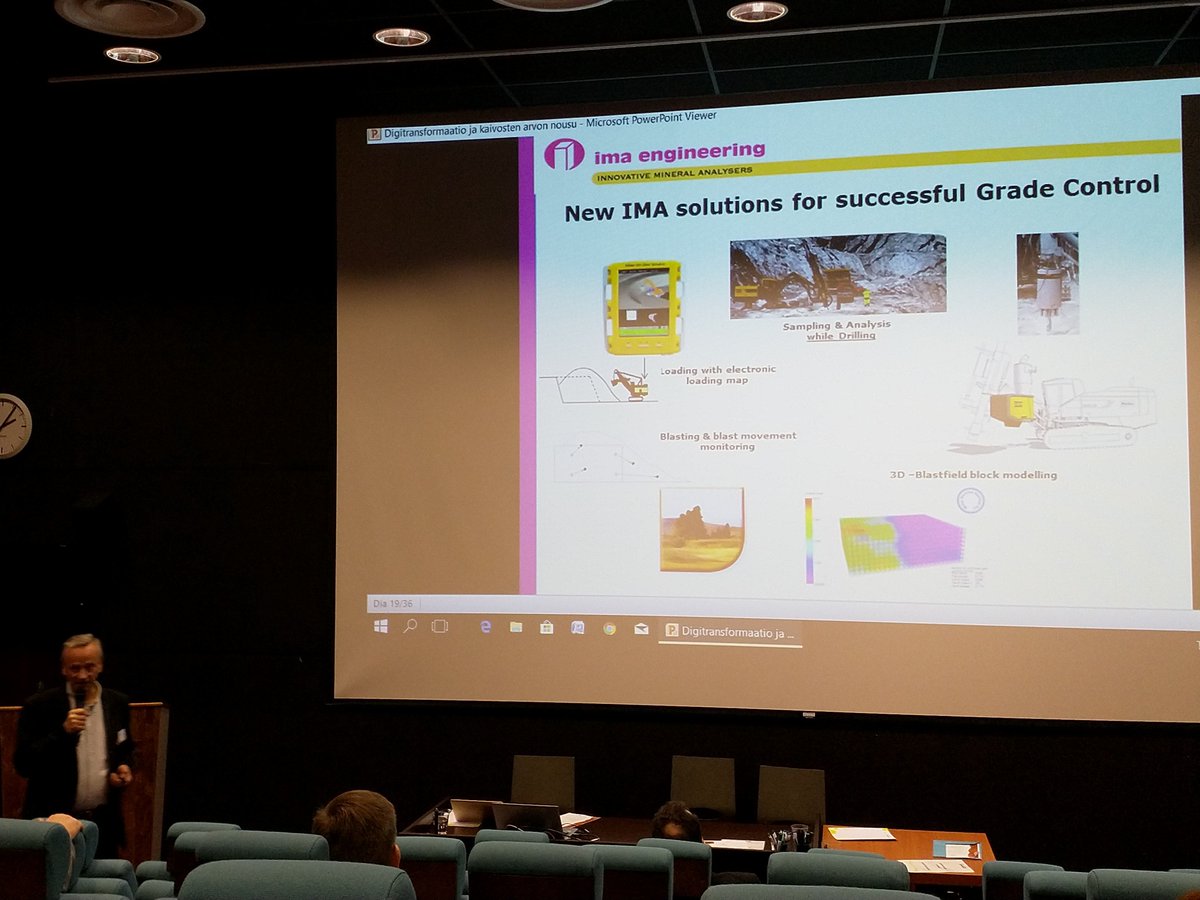 millisecond_fi's tweet image. Ilpo Auranen of #IMAengineering explains the benefits of real time ore grade analysis in drilling, loading, hauling processes. Integrating, crunching and enrichment of the data for fact based decision making purposes is where Millisecond can help. #Digikaivos #Miningfinland