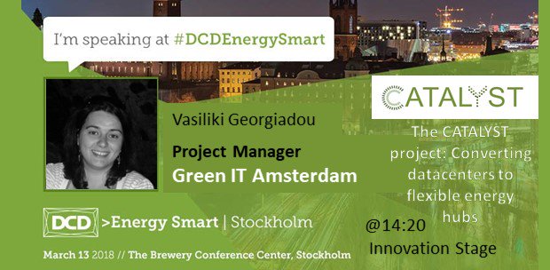 Less than one hour to go before Vasiliki Georgiadou present the @catalyst_dc project and its strategy towards #greendatacenters at the #InnovationStage !  #DCDEnergySmart