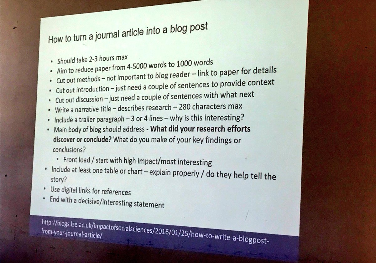PlymUniCPCRG's tweet photo. Great practical tips on how to turn a journal article into a blog post w/ @JoG13 #swsapc18

#socialmedia
#researchdissemination https://t.co/VJ4sgRfP7z