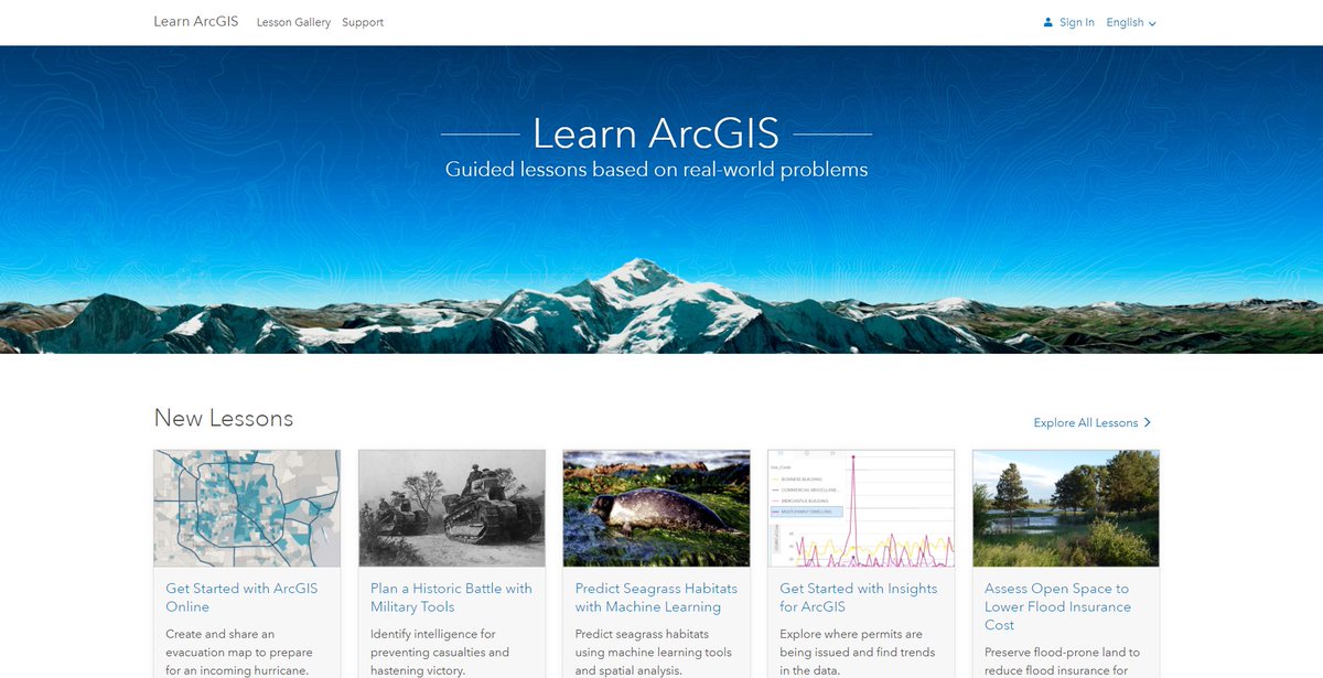 We love this learning resource by <a href="/Esri/">Esri</a> taking you through guided lessons for real world problems -there's no shortage of lessons to get you started.....#MapsMakeSense @EsriStoryMaps learn.arcgis.com
