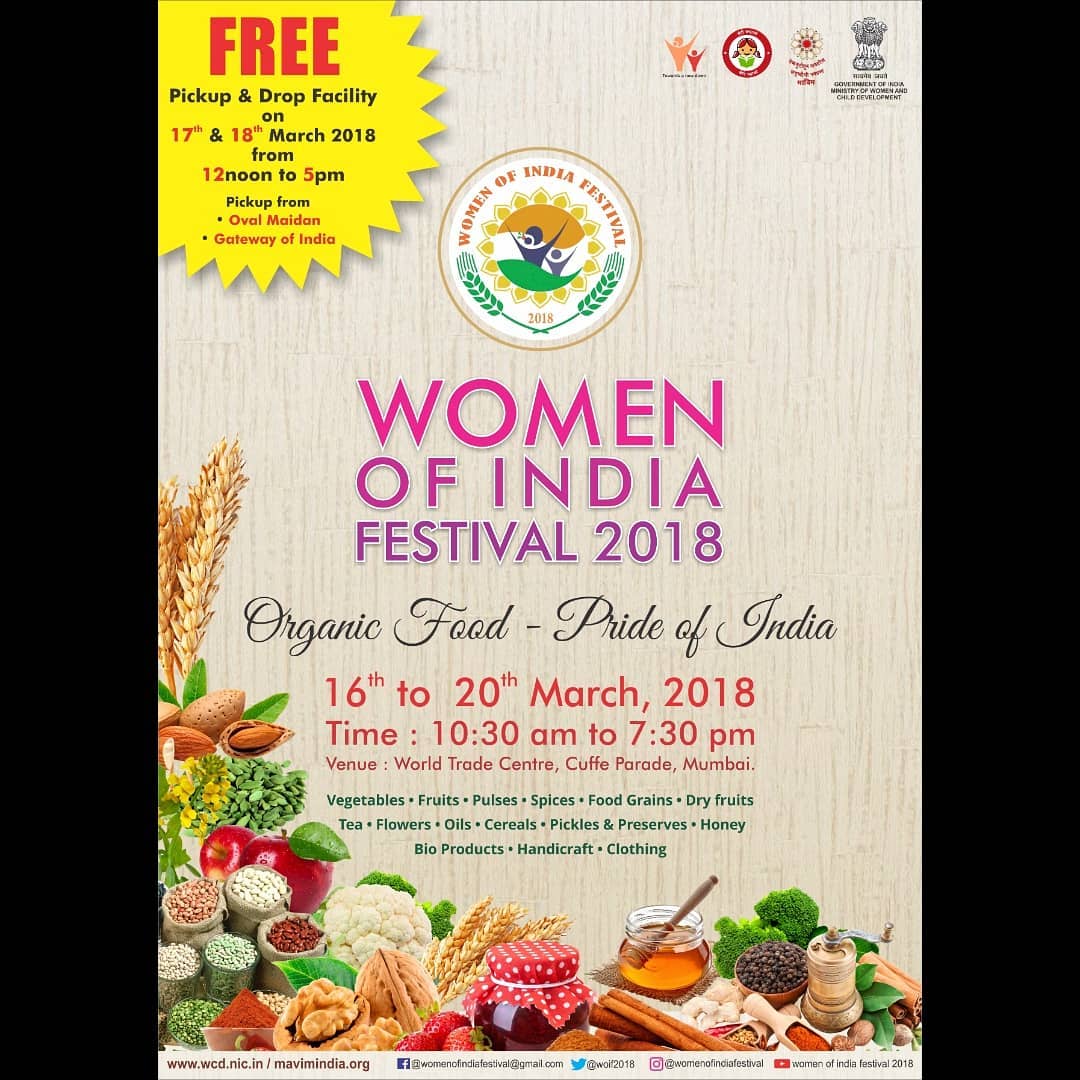 woif2018's tweet photo. Explore a variety of organic products exhibited and sold by our strong willed and independent women. Do join us at the ' Women's of India Festival 2018' at World Trade Center, Cuffe Parade from 16th - 20th March 2018. (10:30 am - 7:30 pm) https://t.co/jKz9f6MWKZ