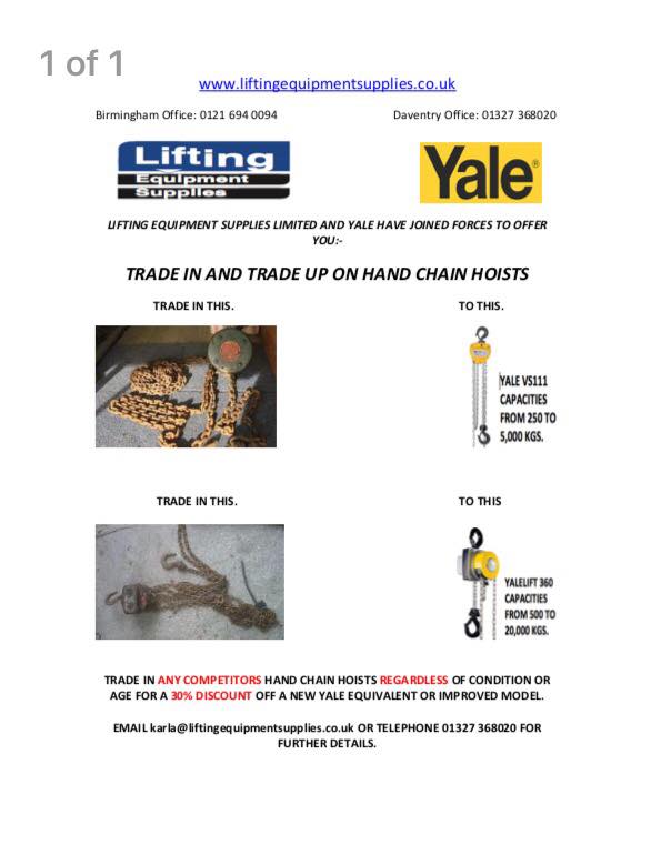 Good Afternoon Likers!

Please see our March offer below for hand chain hoists and lever lifts.
Trade in your old/broken tools for discount on new ones!
#tradein #discount #liftingequipment #March #handchainhoists #leverlifts #offer #deal #exciting #share #giveusalike