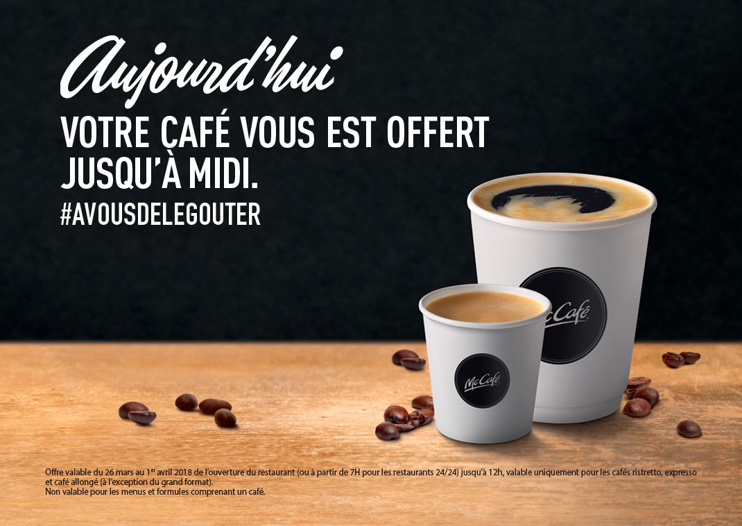 McDo_Orleans's tweet photo. Cette semaine, dans tous vos restaurants McDonald's et jusqu'à midi, on vous offre un café ☕️😊
#coffeebreak https://t.co/VmfigtuIPe