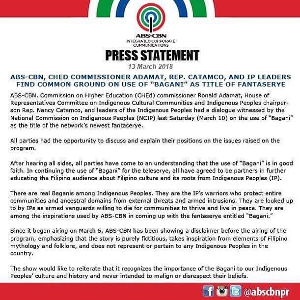 StarCreativesTV's tweet photo. ABS-CBN, CHED COMMISSIONER ADAMAT, REP. CATAMCO, AND IP LEADERS FIND COMMON GROUND ON USE OF “BAGANI” AS TITLE OF FANTASERYE #Bagani https://t.co/oQCleVT5U6