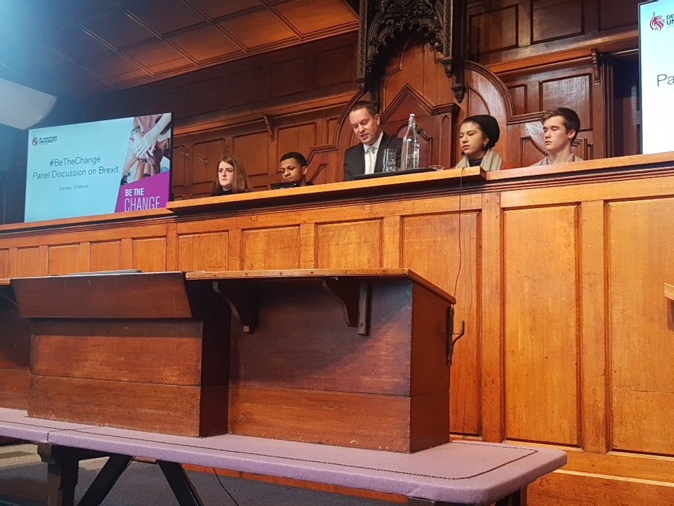 DSU_MaC's tweet photo. Looking forwards to some thorough discussion of #Brexit at today's #BeTheChange student panel @dmuleicester 

Starting with 'Should there be a second referendum?' https://t.co/lhylp5frB7