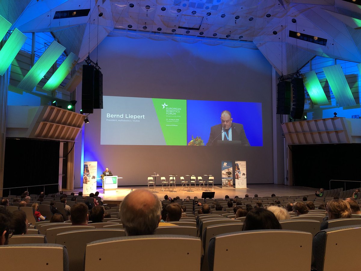 NickBoesl's tweet image. ‚I wish all of us a bright robotics future‘ Bernd Liepert, president of @eu_Robotics at Opening Ceremony of #ERF2018 in Tampere #futureofrobotics #roboticgovernance @KUKA_RoboticsEN @KUKA_Press @robogovernance