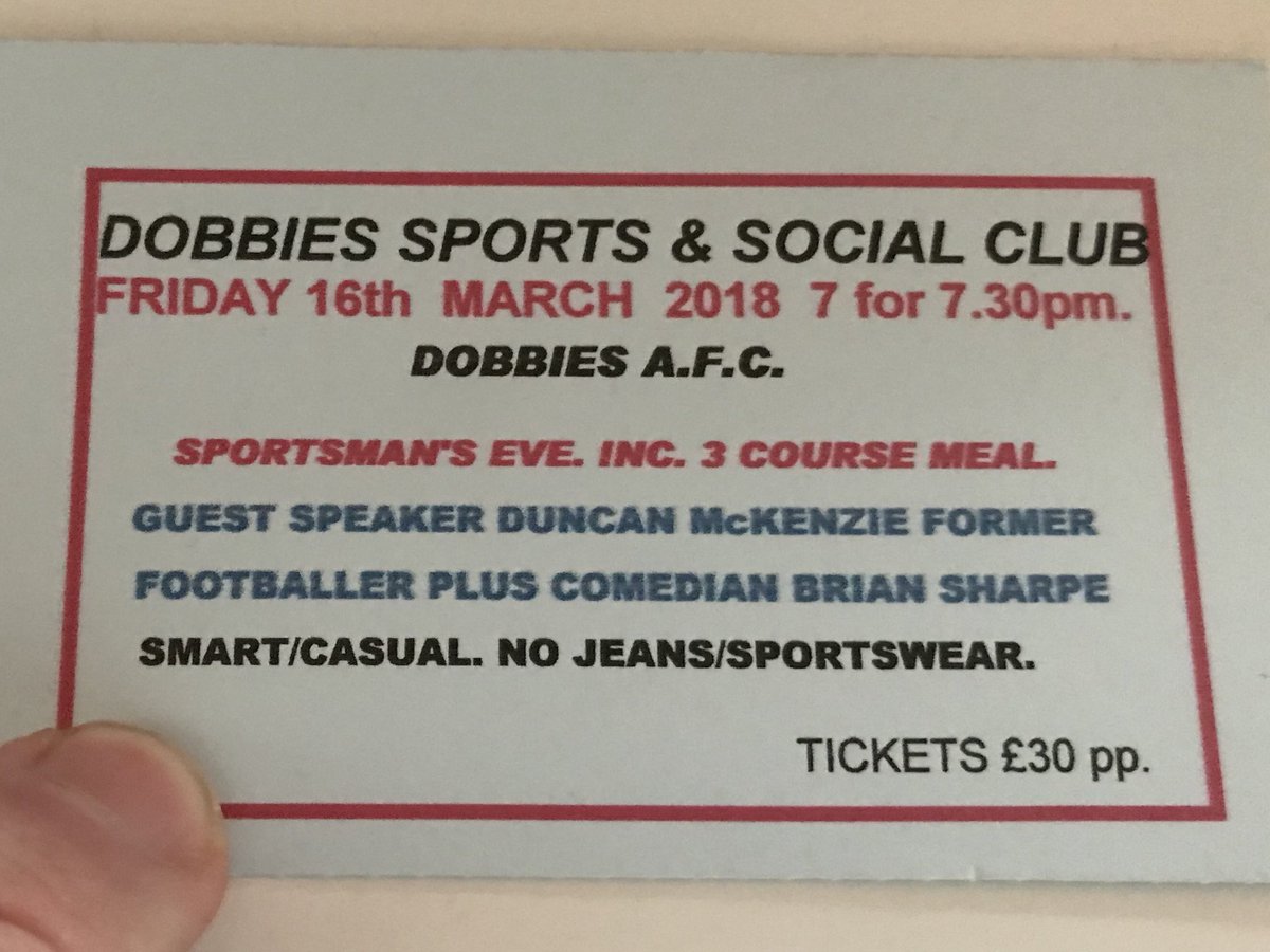 AFCDobbiesJFC's tweet photo. This Friday (16th) AFC Dobbies Sports are holding a Sportsman dinner in aid of club funds at Dobbies SSC Bradley Fold. Your support is very much welcome. Pls DM or leave comment below for ticket sales. https://t.co/vjOV8XzhJw