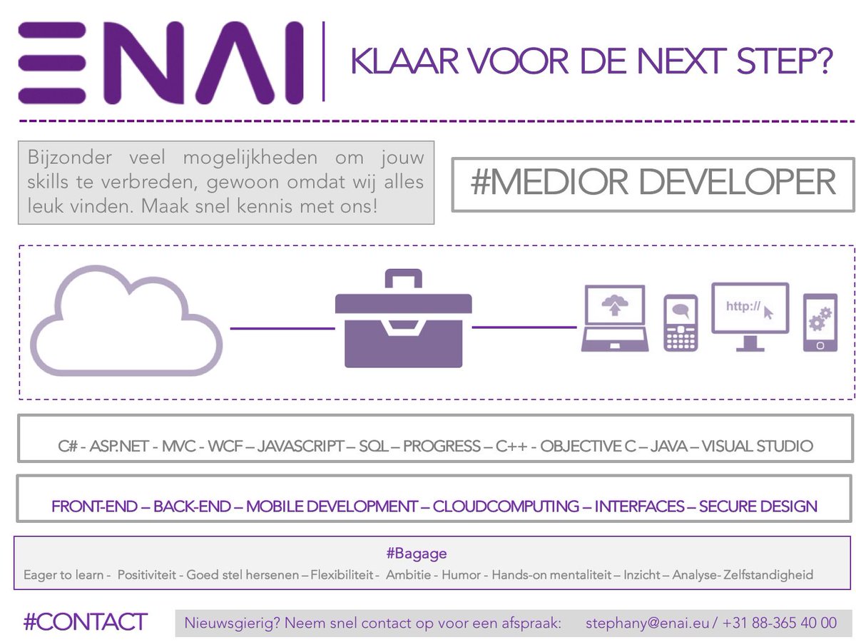 Developers opgelet! Wij zoeken ook een medior developer. Ben jij klaar voor de next step...? Maak snel kennis met ENAI!

#vacature #medior #developers #uitdaging #kans #TeamENAI #nextstep <a href="/enai_systems/">ENAI</a>