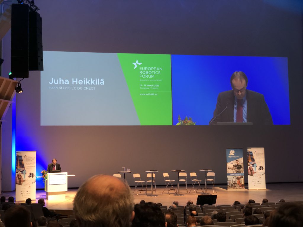 NickBoesl's tweet image. B. Liepert (CINO @KUKA_RoboticsEN & president @eu_Robotics ), T. Pilz (Partner of @PilzSafety) & J. Heikkilä (@EU_Commission) agree at #ERF2018 : Roboethics & role of humans are crucial for #futureofrobotics & we need governance frameworks #roboticgovernance