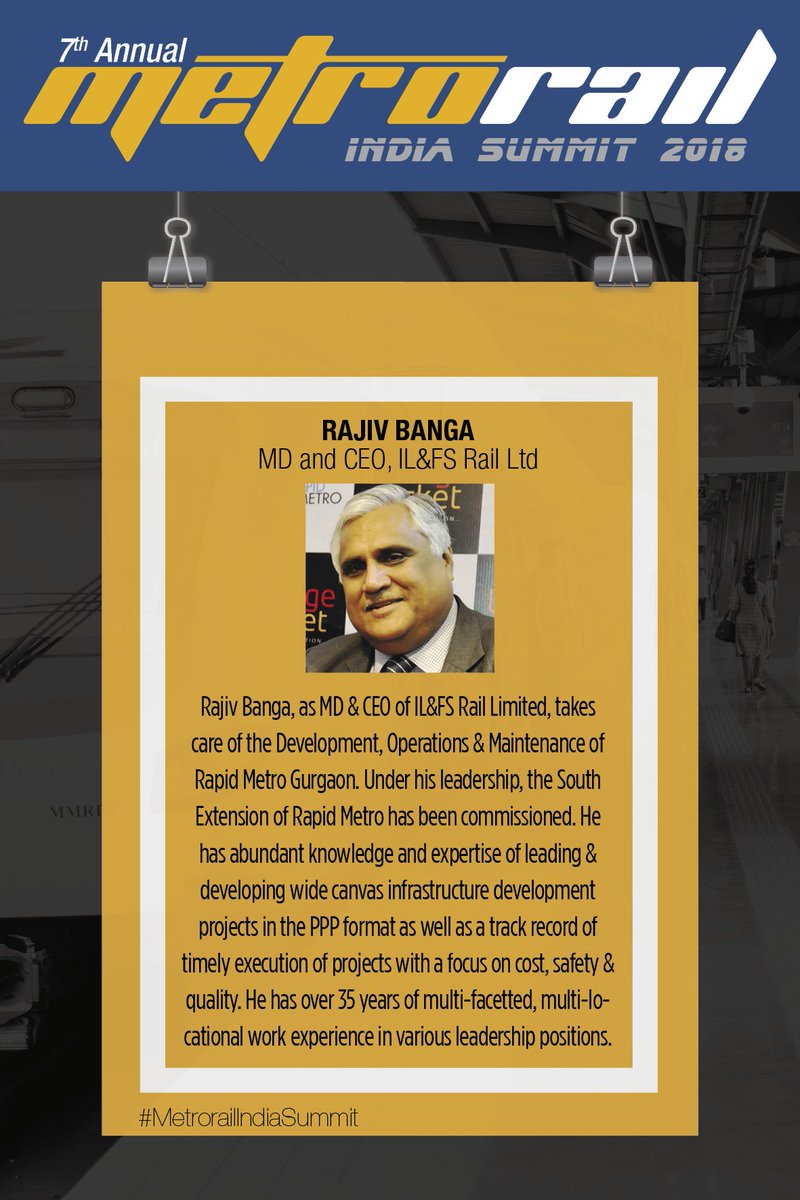 ConstWeekIndia's tweet photo. #Speakerhighlights 2018! our eminent panel of #spekaers at #MetrorailIndiaSummit
#RajibBanga , MD & CEO, @ilfsengg @RapidMetro @ilfsskills @ILFS_environ - IL & FS Engineering and Construction Company Limited
#IL&FS Rail Ltd
Visit: https://t.co/BBGsPGwF6y https://t.co/3Ff2iw0v0t