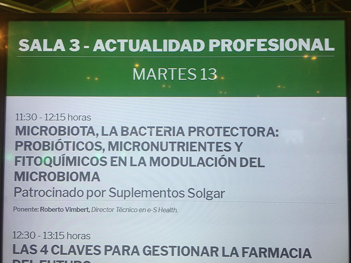 eSHealth's tweet image. Inicia INFARMA MADRID 2018. Ponencia: Microbiota: la bacteria protectora por el Dr. @RobertoVimbert en la sala 3 Aulas de Actualidad profesional a las 11:30, invitado por @solgar_ES @infarma_es 

#Infarma2018 #Madrid #farmacia #farmacéuticos #ferias #congresos #ESHealth #Salud
