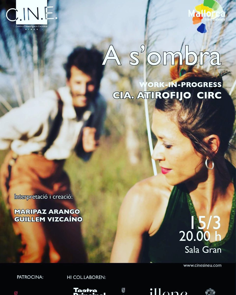 Demà dijous a les 20h, #mostraoberta i col.loqui espectacle "A s'ombra" d'Atirofijo Circ al <a href="/cinesineu/">C.IN.E.</a>.  #Workinprogress de la 1a de les Residències <a href="/teatreprincipal/">Teatre Principal de Palma</a>
2018.
Volem que venguis!