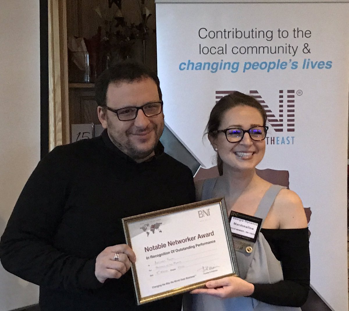BNI_Vision's tweet photo. Congratulations to Anthony @BuildingCompUK on being recognised as Member of the Minth and receiving your award from Georgia @marshmallowLDN   Anthony in just six months of being a member has contributed massively to the chapter. https://t.co/KCSjKeT66P