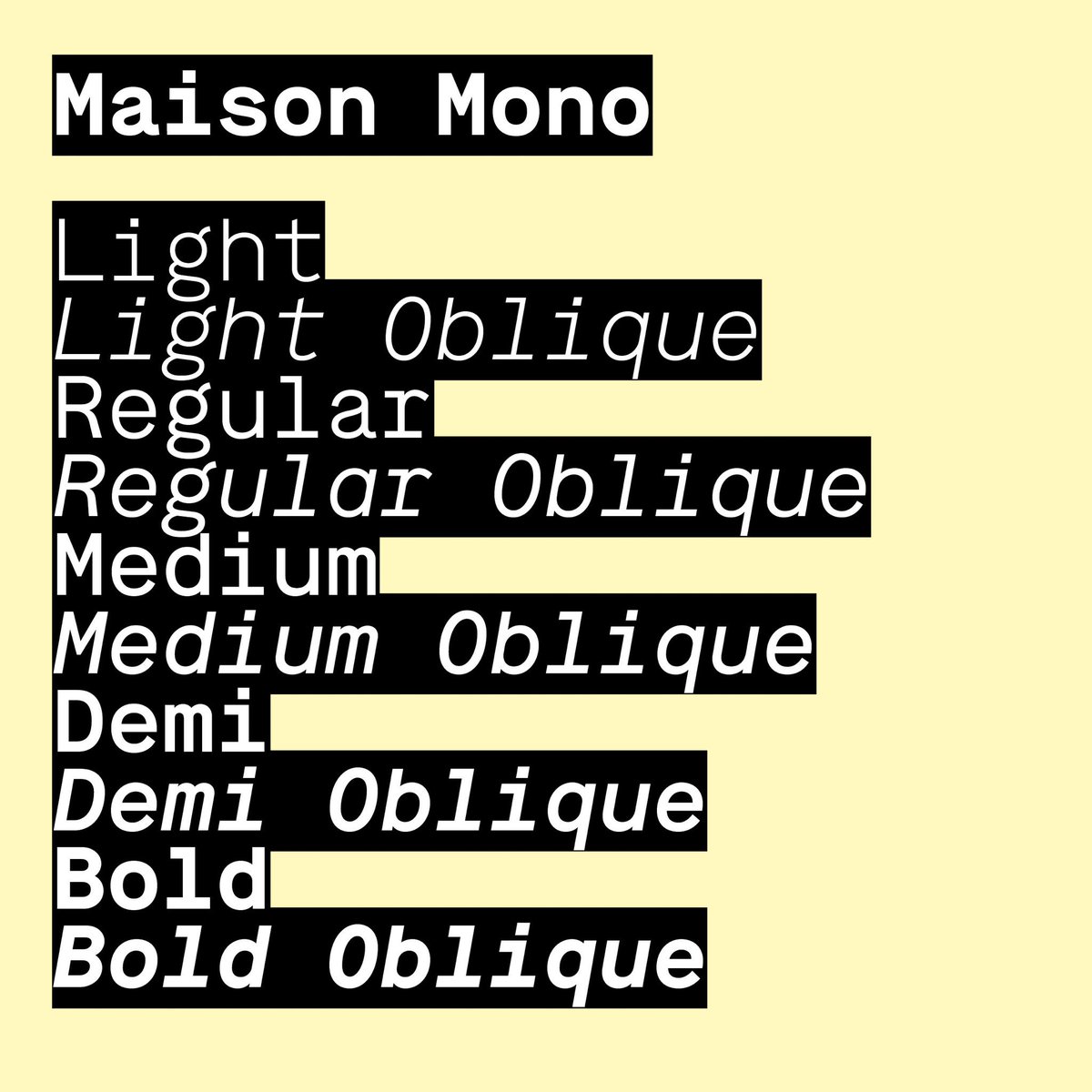 MilieuGrotesque's tweet photo. First run of of the soon to be released, overhauled Maison family, featuring a number of new styles while staying true to the original concept.
#MilieuGrotesque #MGMaison #Maison https://t.co/4lCOX4hoVL