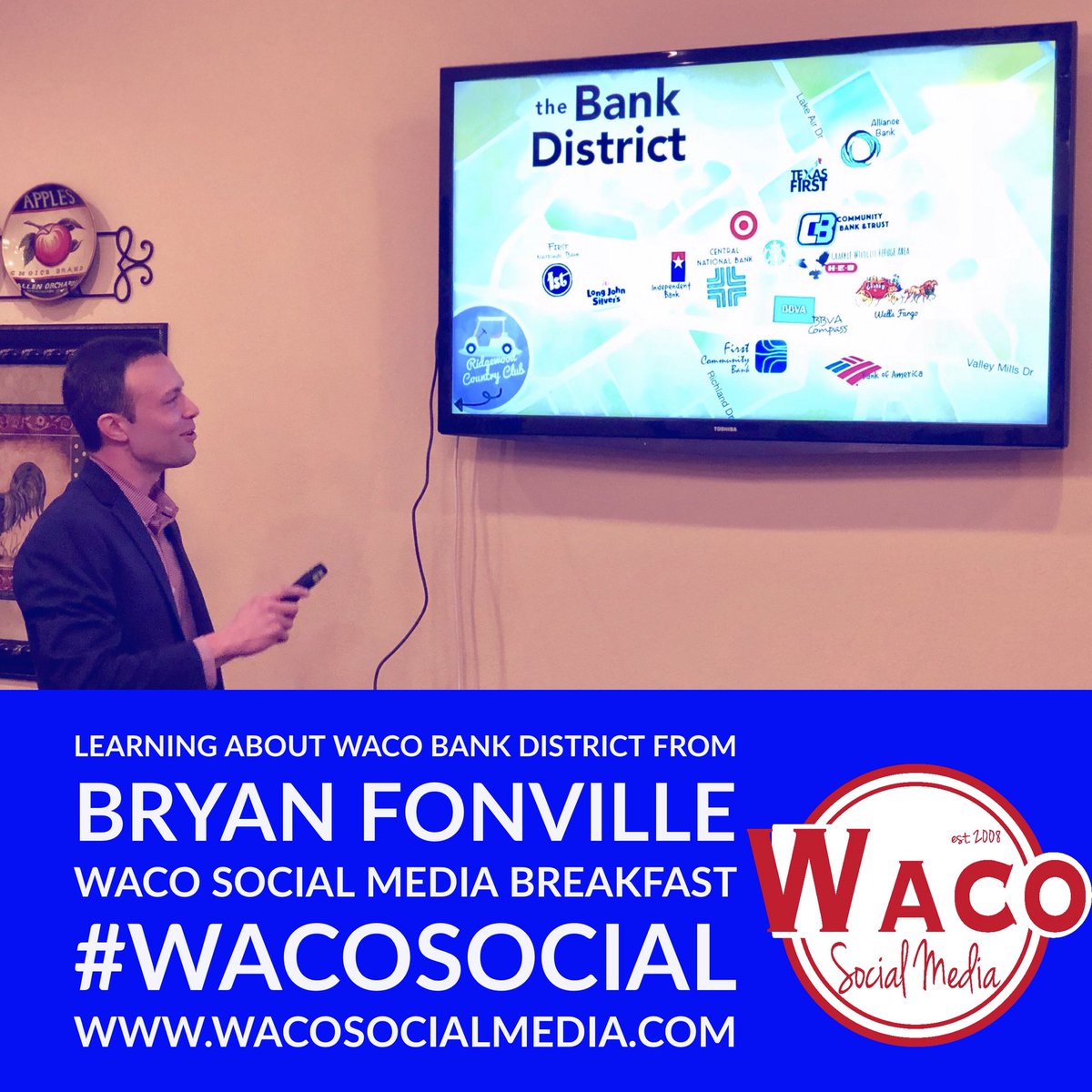 Learning and laughing about Waco <a href="/BankDistrict/">Waco Bank District</a> with <a href="/BryanFonville/">Bryan Fonville</a> at Waco Social Media Breakfast #WacoSocial