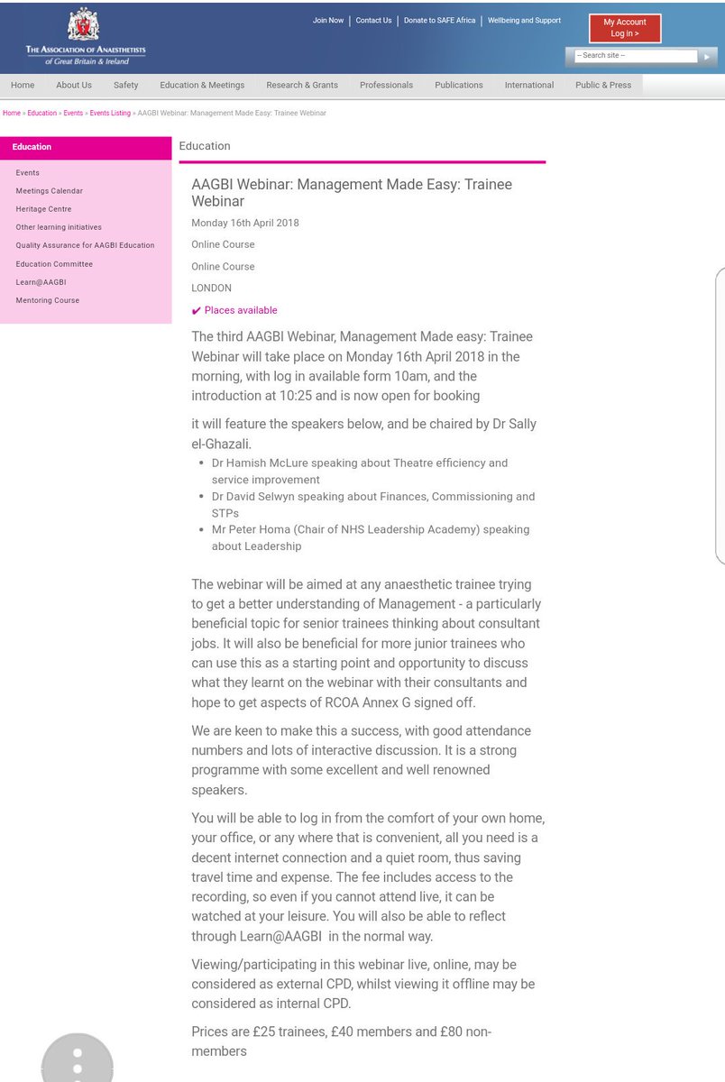 sally_ghazali's tweet photo. Anaesthetic trainees: @AAGBI_GAT hosting "Management Made Easy - Trainee Webinar" on 16/4/18 from 10:30 - 12:45.
https://t.co/CK4GVUkP0P
@AAGBI @RCoANews @RAFTrainees @ImpAnaesthesia @nsaicm @BRIanaesthesia @SETSAnaesthesia @NW_Anaesthesia @Welshanaesthes @Abdn_Anaesth https://t.co/ttGfVPu5rw