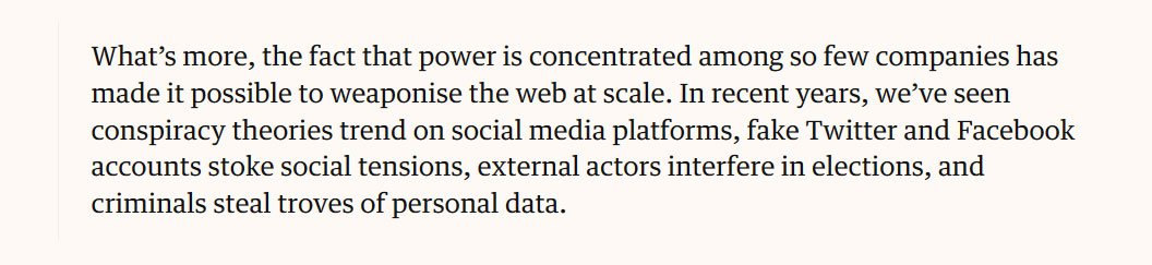 SvOstaayen's tweet image. The world-wide web turns 29, but Tim Berners-Lee sees threats of weaponisation theguardian.com/commentisfree/…
#internet #concentrationofpower #liberty