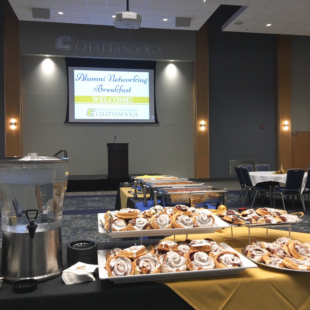UTCCareer's tweet photo. Set up and ready to meet some great Mocs at the Alumni Networking Breakfast this morning! #onceamoc #utcalumni #utccareer https://t.co/Ksau79ZZ1O