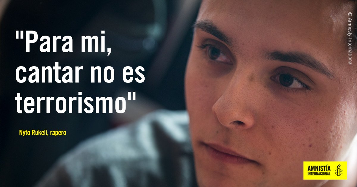 amnistiaespana's tweet photo. Desde luego, para Amnistía Internacional #RapearNoEsTerrorismo. FIRMA https://t.co/WEMAUT0M7K  y defiende tu derecho a expresarte con libertad https://t.co/JYHT8A2K1g