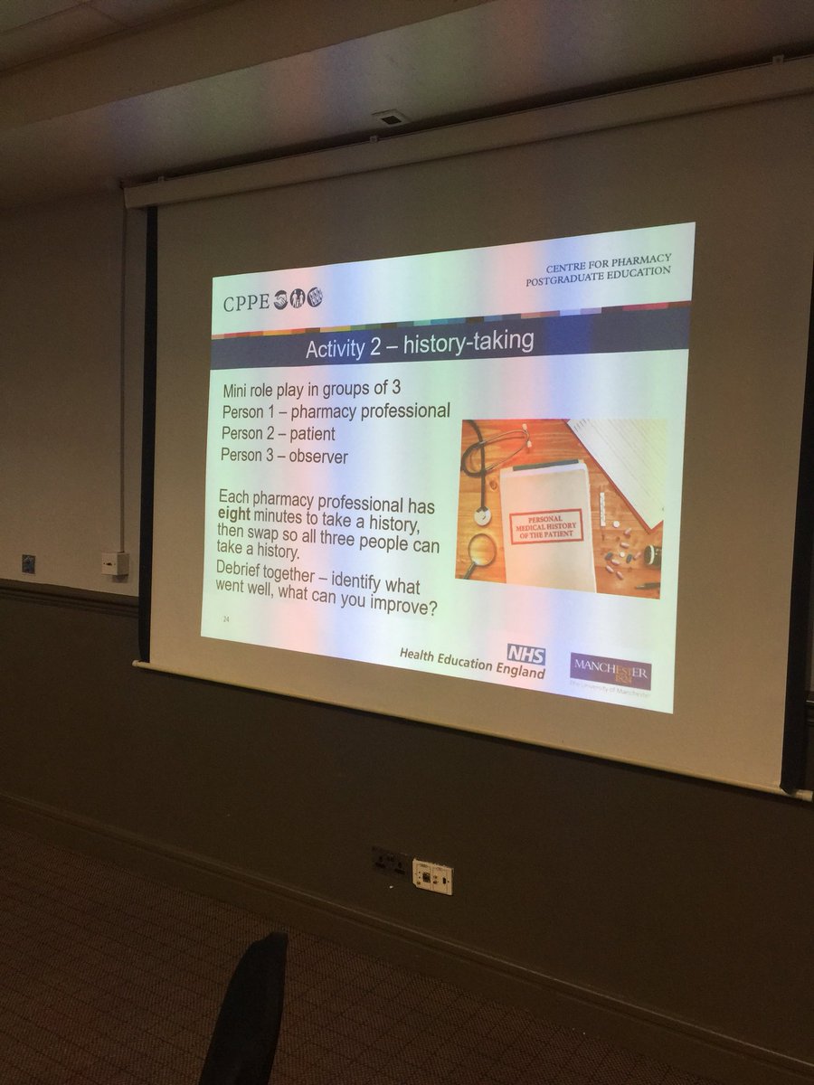 DebHoward75's tweet photo. Great group of pharmacy professionals today working on their history taking skills #CPPEclinicalskills @CPPENorthWest @CarolineCppe https://t.co/Envgr9NEpy