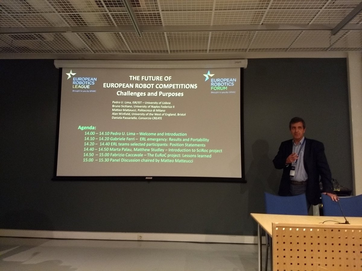 ERLrobotleague's tweet image. Pedro U.Lima opens the workshop on robotics competitions. #ERF2018 @eu_Robotics @RoboticsEU #Tampere @SPARCrobotics #roboticscompetitions