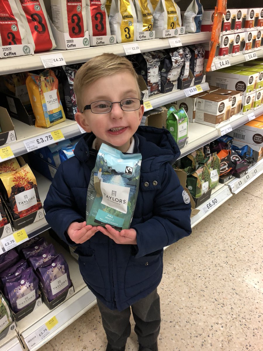 katielayla82's tweet photo. #GPSClass3 #GPSFairtrade  Maximus showing off the fair trade tea and coffee he found in Tesco. https://t.co/xWqjgbQeBq