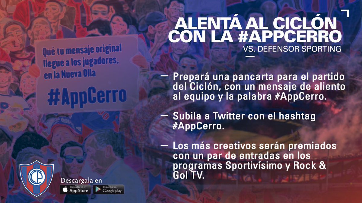 TigoSportsPY's tweet photo. ¡ALENTÁ AL CICLÓN CON #SportivísimoPY!
La #AppCerro te regala entradas para ver al Azulgrana por la Conmebol Libertadores ante Defensor Sporting.
Mirá lo que tenés que hacer ➡ https://t.co/UWxrOcqClZ https://t.co/EH6RxKXKm8