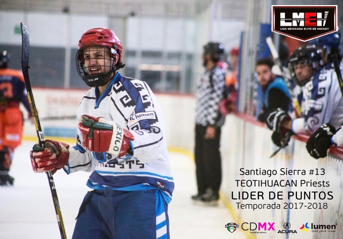 MxEliteHockey's tweet photo. LIDER DE PUNTOS
Temporada 2017-2018
Santiago Sierra #13 - TEOTIHUACAN Priests
@priestshockeymx 
#LMEH #WeAreHockey #HockeyMexico
#LigaMexicanaEliteHockey #LocosPorElHockey
#acuramoveshockey #cdmxcapitaldelhockey #lumen #academiasconade https://t.co/Gs7dGOoCAq