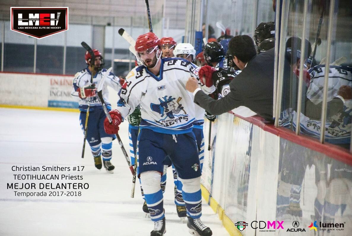 MxEliteHockey's tweet photo. MEJOR DELANTERO
Temporada 2017-2018
Christian Smithers #17 TEOTIHUACAN Priests
@priestshockeymx 
#LMEH #WeAreHockey #HockeyMexico
#LigaMexicanaEliteHockey #LocosPorElHockey
#acuramoveshockey #cdmxcapitaldelhockey #lumen #academiasconade https://t.co/7GzNDAVOCb
