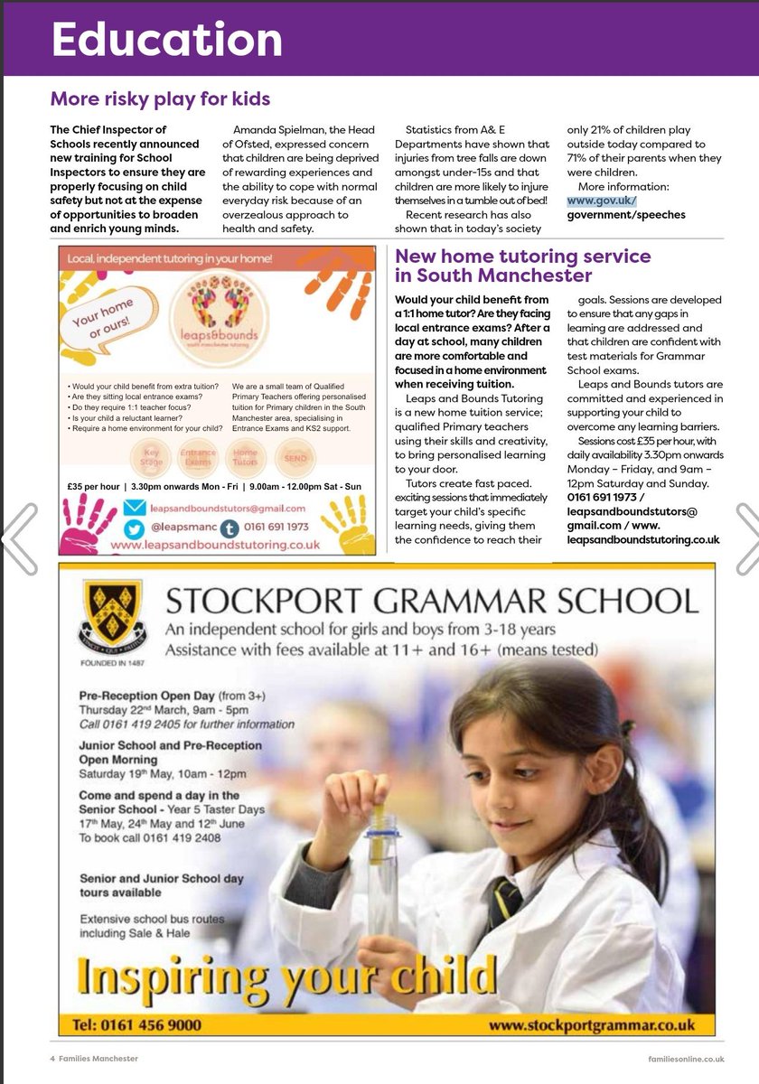 leapsmanc's tweet photo. We have been published! How exciting! Find us in this month's edition of Families Magazine. South Manchester tutors with a twist!! #KS2 #Didsbury #Chorlton #Tutor #Sale #Altrincham #Stockport https://t.co/e0jFrKTbdU