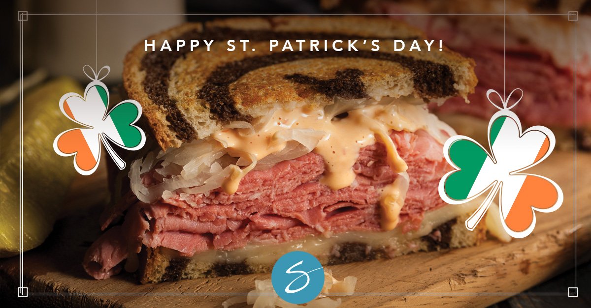 SausalitoCLE's tweet photo. Did someone say Reuben? Stop in before or after the parade for an Irish ale and a shot of Jameson, both on special all day Saturday! #thisiscle #downtowncle #StPatricksDay2018 https://t.co/A21N2sNZxO