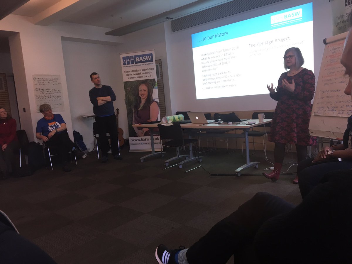 BASW_UK's tweet photo. @ruthallenonline discusses the Heritage Project. "Curating our past to create versions of our future" #SWimpact https://t.co/2mWF9WsMR4