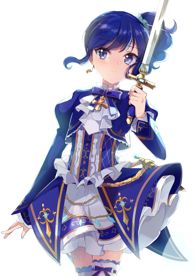 kiriya aoi 1girl solo weapon sword blue hair blue eyes holding  illustration images