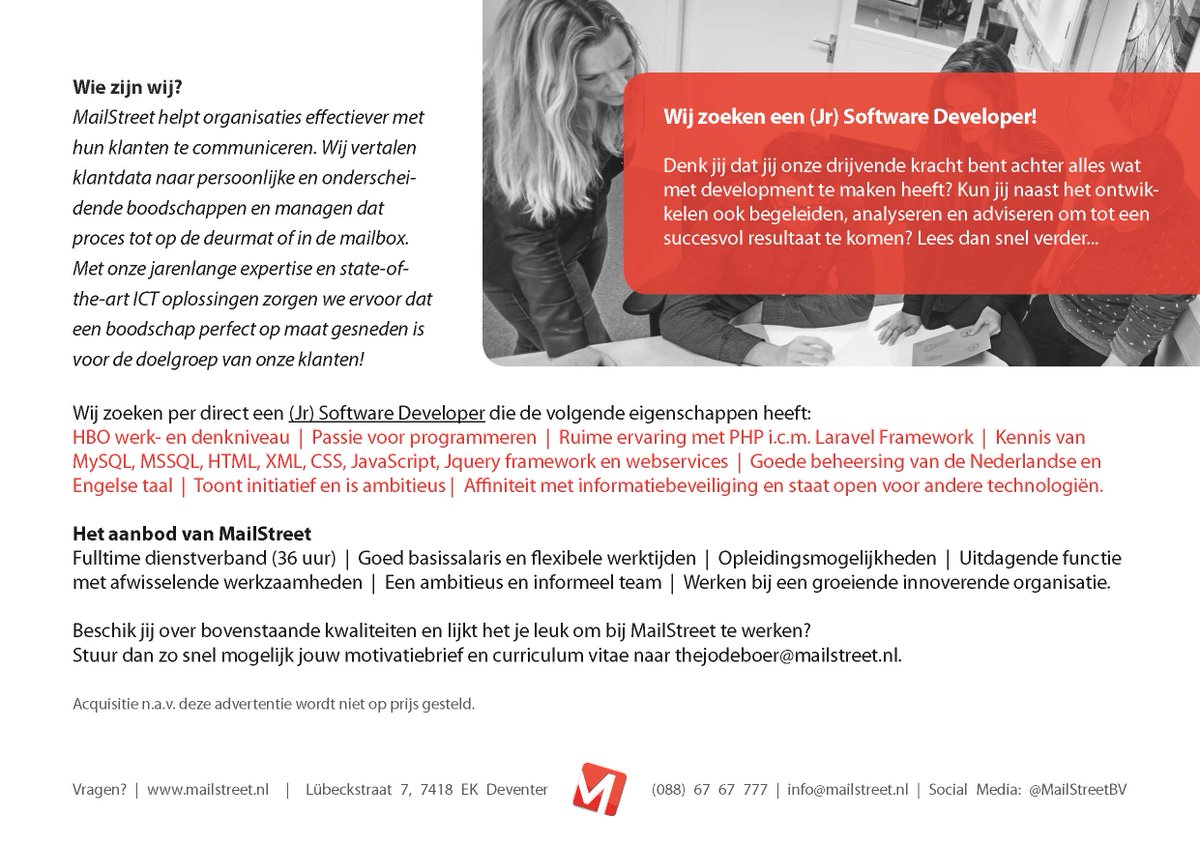Wij hebben twee leuke vacatures!!