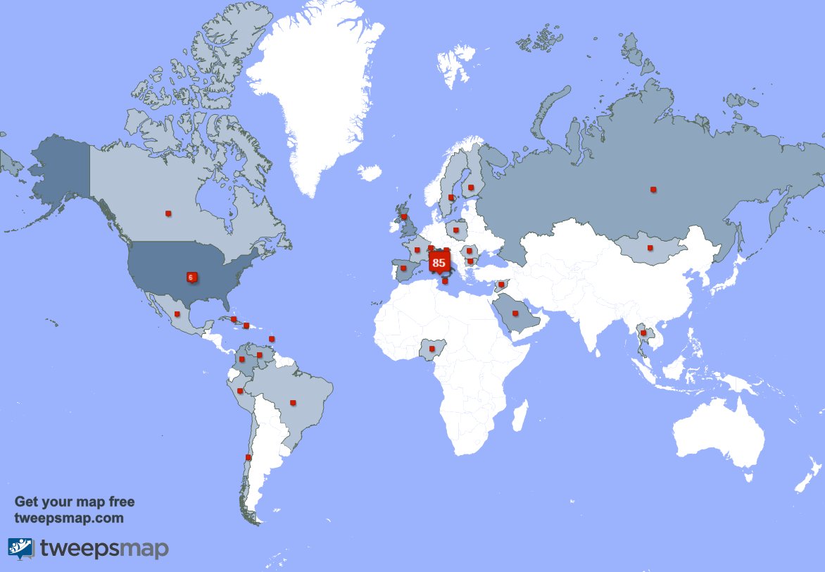 turistikando's tweet photo. My followers are in Italy(83%), USA(6%)... Get your map too: https://t.co/jhkPXBmMqH https://t.co/1XO9oP3GHi