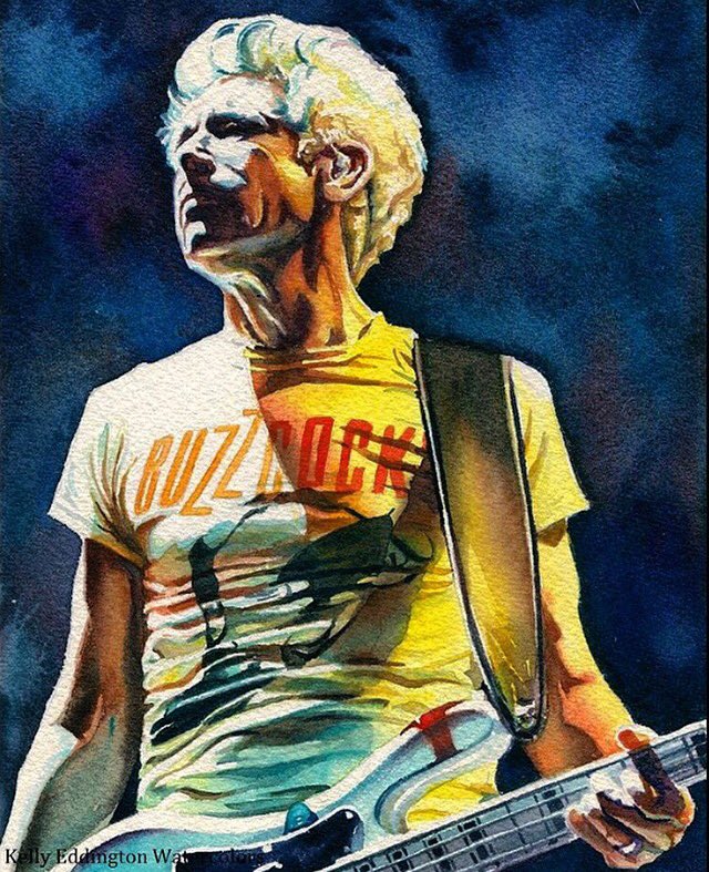 Happy birthday, Adam Clayton ! Photogenic AND paintogenic. 10 x7 watercolor by me. 